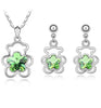 Crystal Flower and Bear Necklace & Earrings Jewelry Set