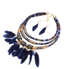 Ethnic Feather Tassel Multilayer Necklace & Earrings African Jewelry Set