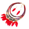 Ethnic Feather Tassel Multilayer Necklace & Earrings African Jewelry Set