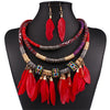 Ethnic Feather Tassel Multilayer Necklace & Earrings African Jewelry Set