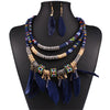 Ethnic Feather Tassel Multilayer Necklace & Earrings African Jewelry Set