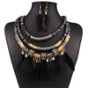 Ethnic Feather Tassel Multilayer Necklace & Earrings African Jewelry Set