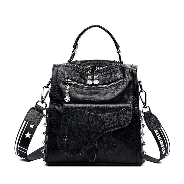 Small Multifunctional Genuine Sheepskin Leather Backpack & Shoulder Bag