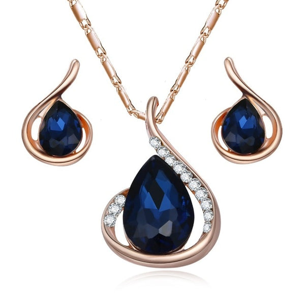 Crystal Water Drop Fashion Necklace & Earrings Jewelry Set