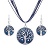 Crystal Gem Tree of Life Leather Chain Necklace & Earrings Jewelry Set