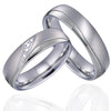 Silk-brushed Silver Titanium Steel and Cubic Zirconia Wedding Ring Set