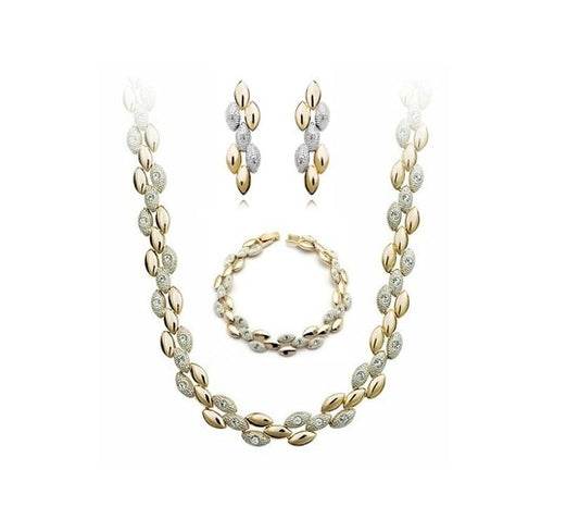 Rhinestone Wheat Necklace, Bracelet & Earrings Jewelry Set