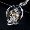 Gold Plated Skull with Dragon 925 Sterling Silver Biker Vintage Pendant Necklace