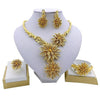 Crystal Golden Flower Necklace, Bracelet, Earrings & Ring Jewelry Set