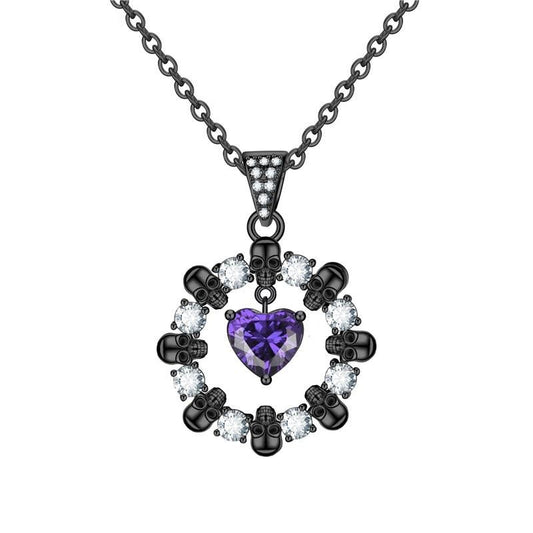 Skull Crystal Heart Cubic Zirconia Punk Necklace