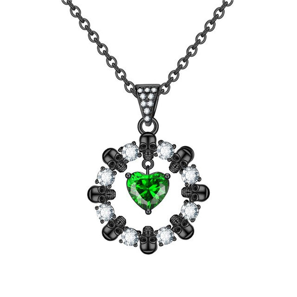 Skull Crystal Heart Cubic Zirconia Punk Necklace