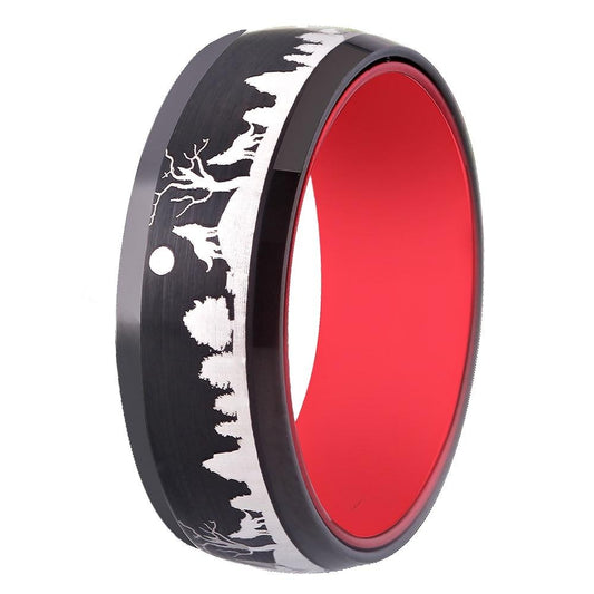 8mm Wolves Design Black & Red Tungsten Carbide Wedding Band