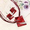 Multilayer Leather Chain Crystal Square Pendant Necklace & Earrings Jewelry Set