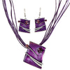 Multilayer Leather Chain Crystal Square Pendant Necklace & Earrings Jewelry Set