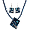 Multilayer Leather Chain Crystal Square Pendant Necklace & Earrings Jewelry Set