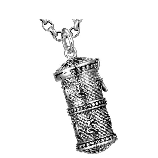 Six Words Mantra Rotatable Design Sterling Silver Vintage Pendant Necklace