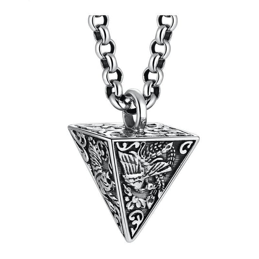 Four God Beasts Pyramid 925 Sterling Silver Vintage Pendant Necklace