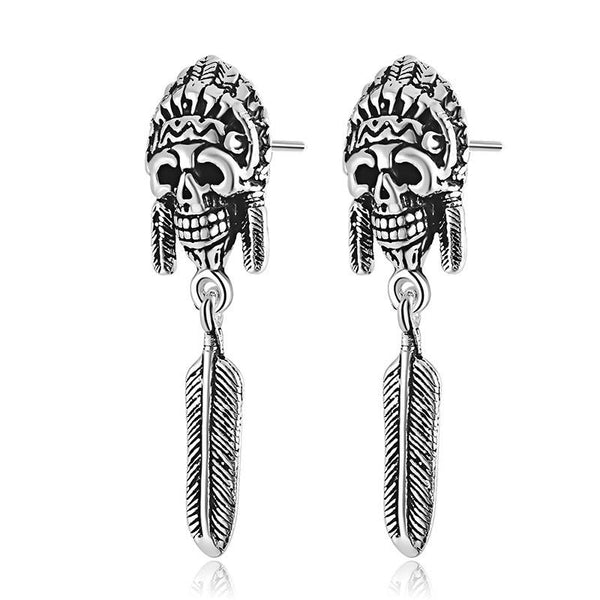 Indian Punk Skull Sterling Silver Vintage Stud Earrings