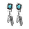 Feathers & Turquoise Stone 925 Sterling Silver Vintage Long Stud Earrings