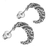Swirling Crescent Moon 925 Sterling Silver Vintage Stud Earrings