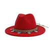 Classic Jazz Large Brim Wool Felt Fedora Hat with Folk-Custom Band
