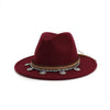 Classic Jazz Large Brim Wool Felt Fedora Hat with Folk-Custom Band