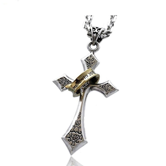 The Passion Cross with Memento Mori Ring 925 Sterling Silver Vintage Pendant Necklace