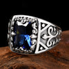 Blue Cubic Zirconia Stone 925 Sterling Silver Biker Vintage Ring