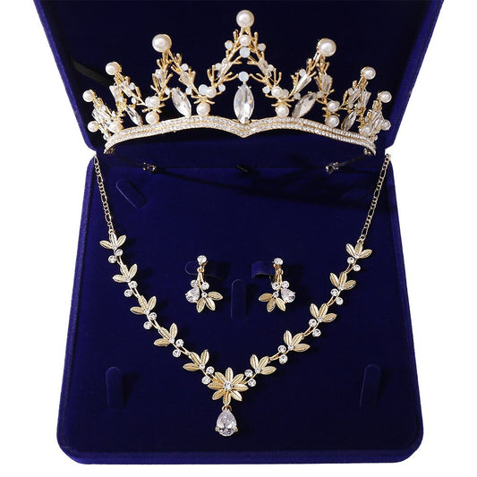 Baroque Crystal, Pearl, Flowers and Rhinestone Tiara, Necklace & Earrings Jewelry Set