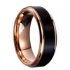 Brushed Matte Black Tungsten Carbide with Rose Gold Plated Edges Wedding Ring Set