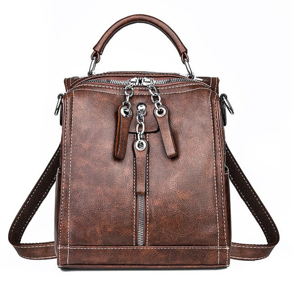 Small Multifunctional Split Leather Vintage School Bag, Travel Backpack & Shoulder Bag