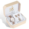Luxury Quartz Watch, Crystal Necklace & Earrings Jewelry Set
