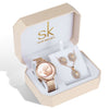 Luxury Quartz Watch, Crystal Necklace & Earrings Jewelry Set