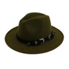 Wide Brim Wool Felt Fedora Hat with Belt Buckle Decoration