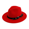 Wide Brim Wool Felt Fedora Hat with Belt Buckle Decoration