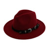 Wide Brim Wool Felt Fedora Hat with Belt Buckle Decoration