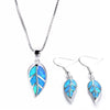 Fire Opal Elegant Leaves Necklace & Earrings Fashion Jewelry Set