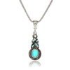 Tibetan Silver Crystal & Turquoise Chain Pendant Necklace & Earrings Jewelry Set