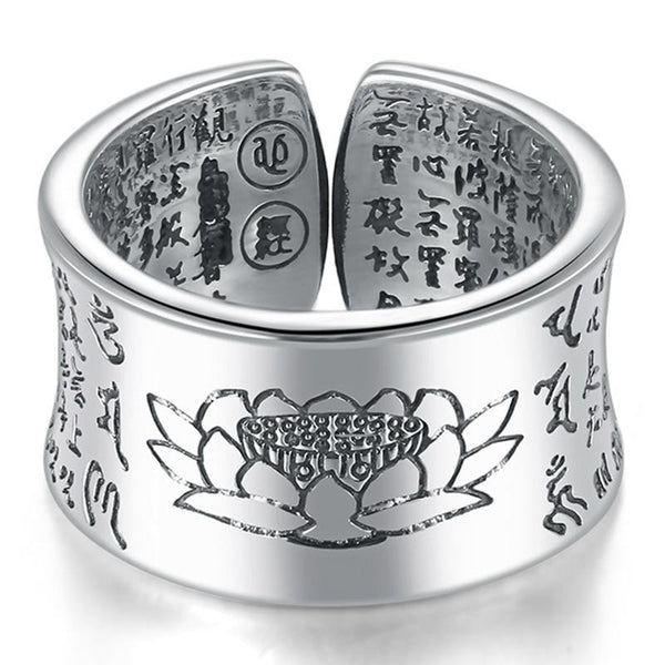 Adjustable Buddhist Heart Sutra 925 Sterling Silver Vintage Ring