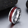 Red Koa Wood Inlay and Crystal Rhinestones Wedding Matching Ring Set