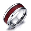 Red Koa Wood Inlay and Crystal Rhinestones Wedding Matching Ring Set