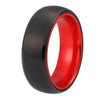 Brushed Matte Black & Red Tungsten Carbide Wedding Band