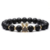 Black Lava Stone Beads Elastic Charm Bracelet