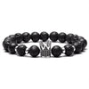 Black Lava Stone Beads Elastic Charm Bracelet