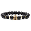 Black Lava Stone Beads Elastic Charm Bracelet