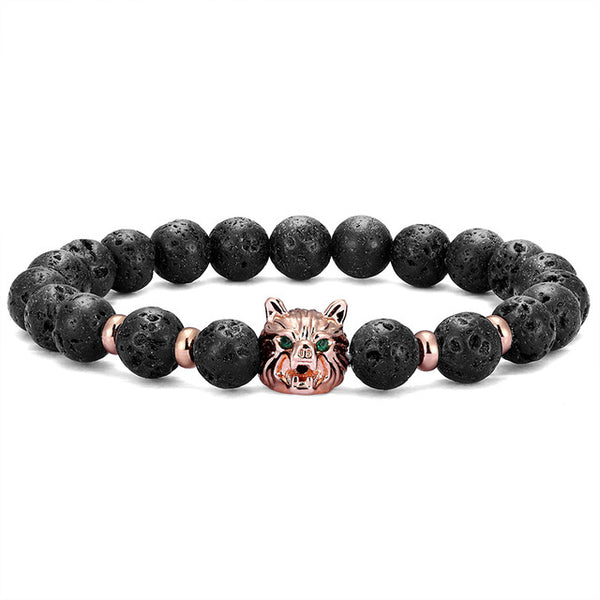 Black Lava Stone Beads Elastic Charm Bracelet