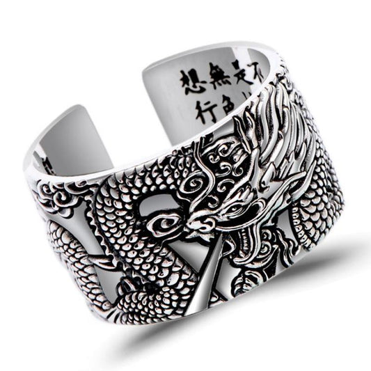 Flying Dragon Pure 925 Silver Biker Adjustable Vintage Ring