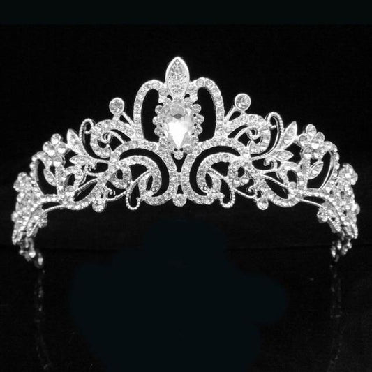 Tiara Crown Circlet with Heart-shaped Royal Crest Diadem Studded in Crystals