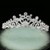 Silver and White Crystal Tiara Crown with Pearls and Flower Diadem