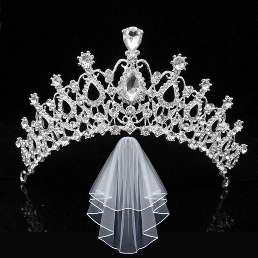 Silver Tiara Crown with Veil Set Wedding